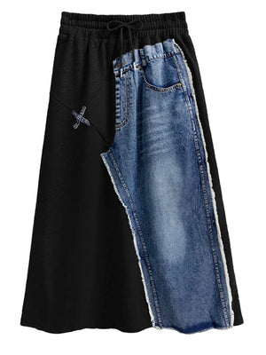 Black denim maxi skirt