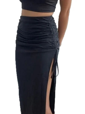 Black High Waisted Maxi Skirt With Slits