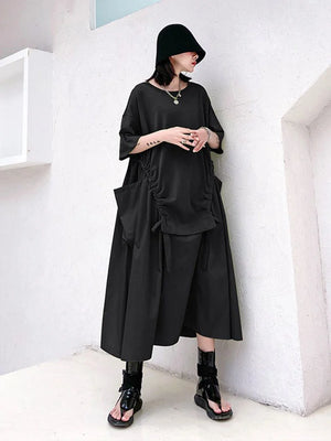 Long Black Short Sleeve Dress
