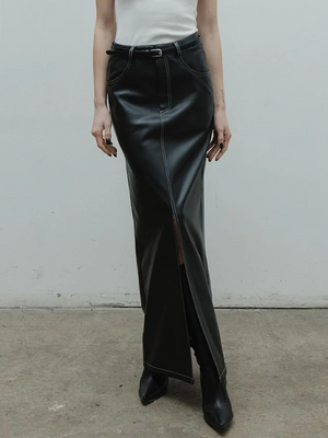 Maxi Black Leather Skirt