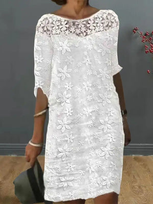 White Lace Long Sleeve Midi Dress
