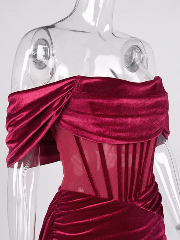Wine Red Velvet Corset Mini Dress