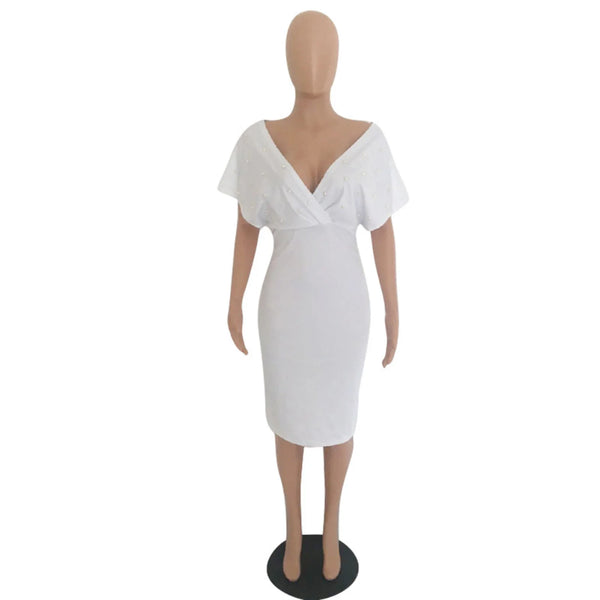 Beaded White Midi Dress