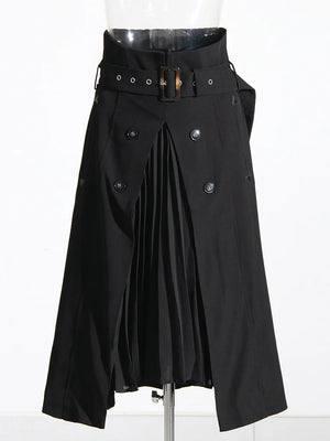 Belt Design Black Pocket Design Maxi Skirt