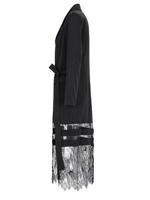 Black Bandage Lace Long Blazer Dress