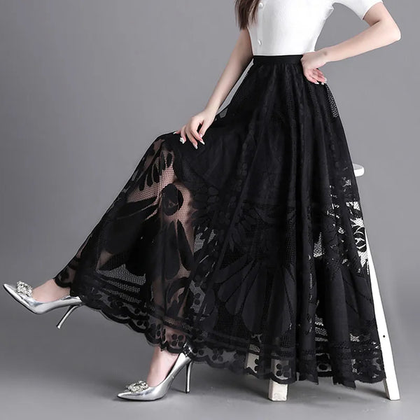 Black Lace Maxi Skirt Outfit