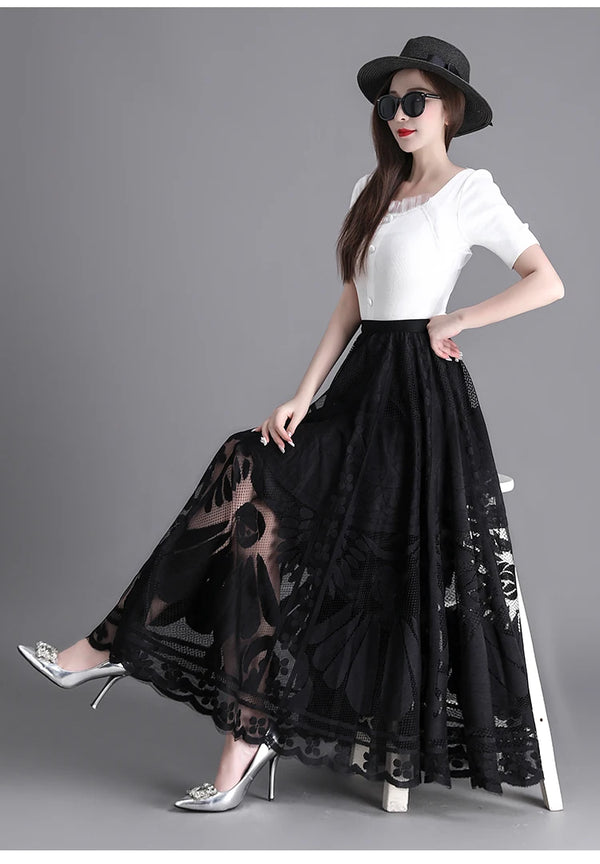 Black Lace Maxi Skirt Outfit