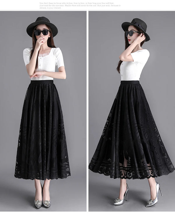 Black Lace Maxi Skirt Outfit