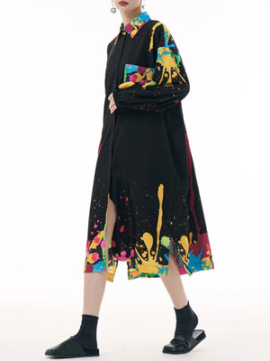 Black Long Sleeve Midi Shirt Dress