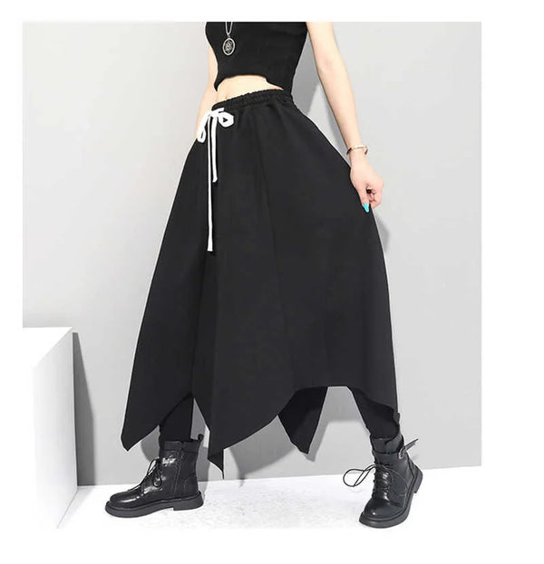 Black Polyester Maxi Skirt