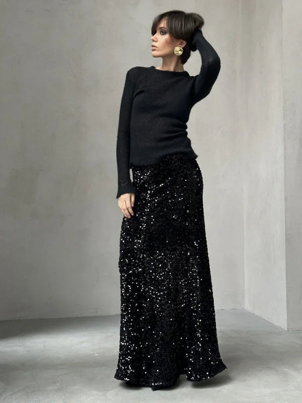 Black Velvet Maxi Skirt