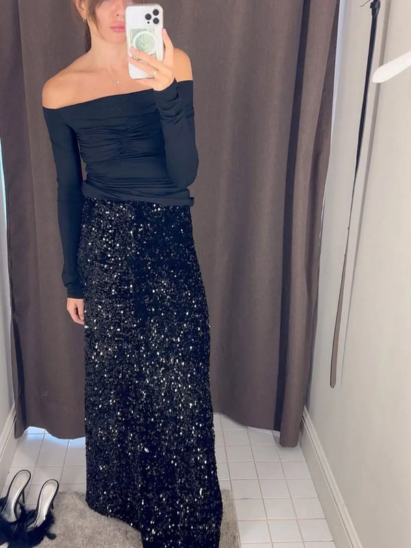 Black Velvet Maxi Skirt