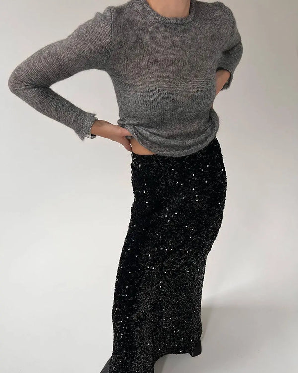 Black Velvet Maxi Skirt