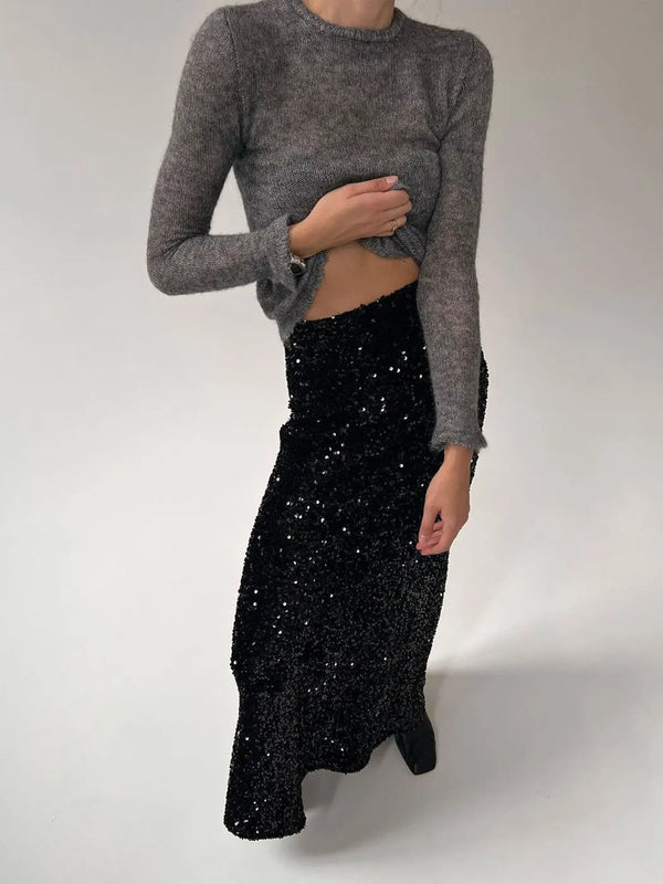 Black Velvet Maxi Skirt