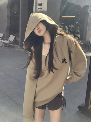 Cropped Khaki Y2K stylish hoodie