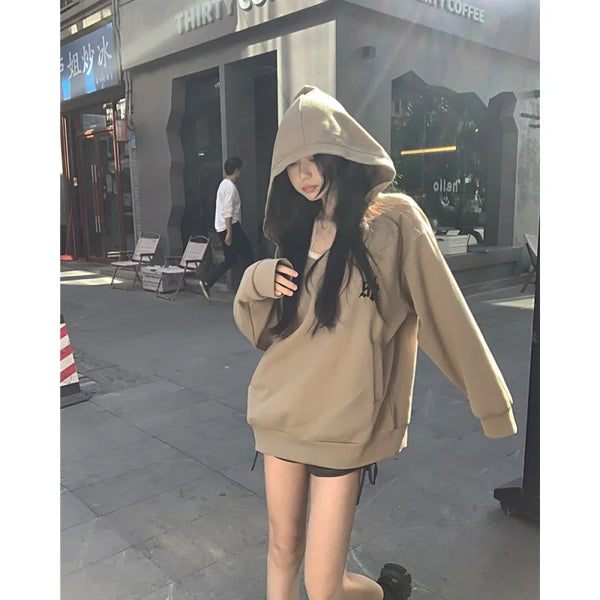 Cropped Khaki Y2K stylish hoodie