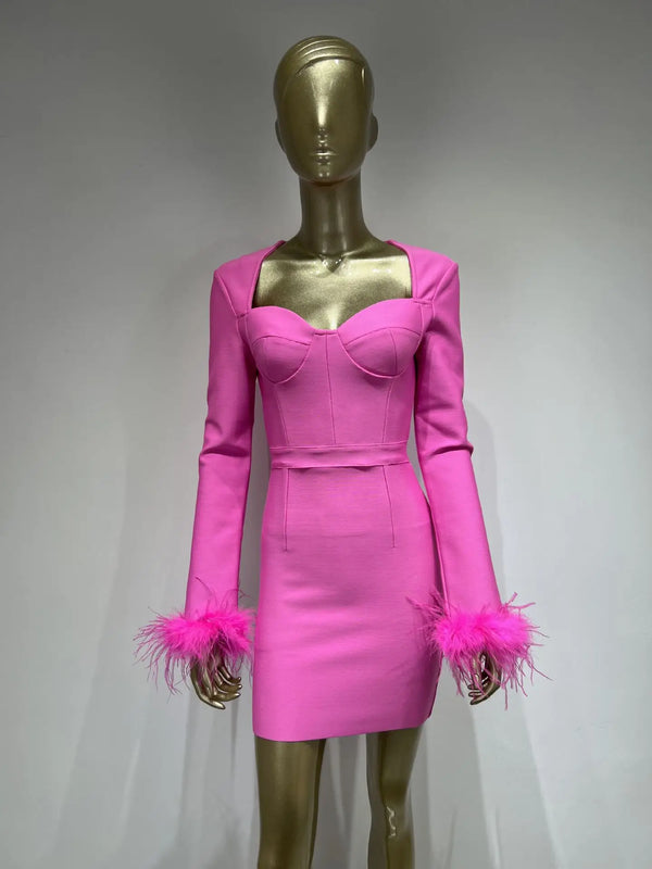 Feather Pink Mini Dress