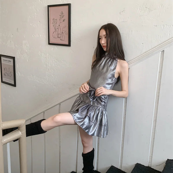 Flower Design Silver Dress