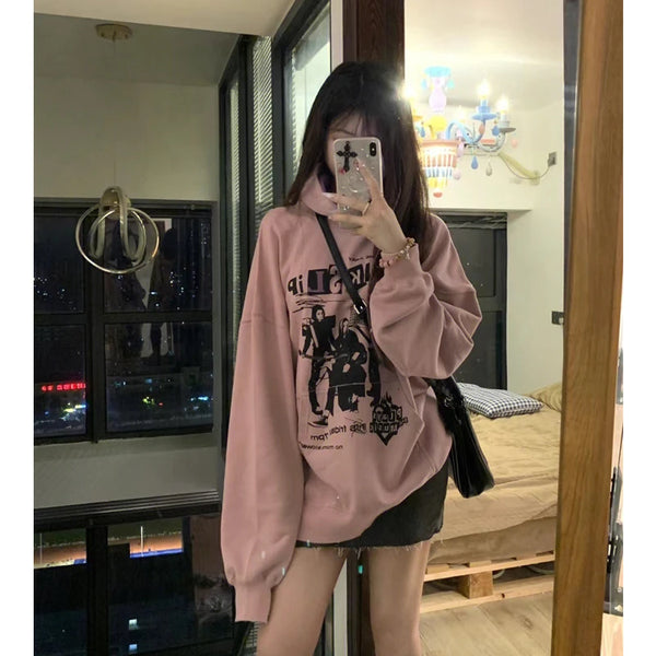 Graphic Pink hoodie Cropped Y2K