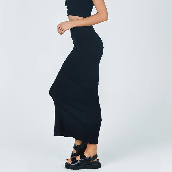 High Waisted Black Maxi Skirt