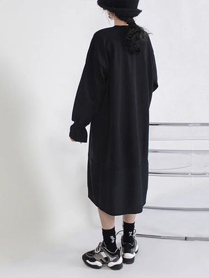 Long Black Casual Dress With Sleeves