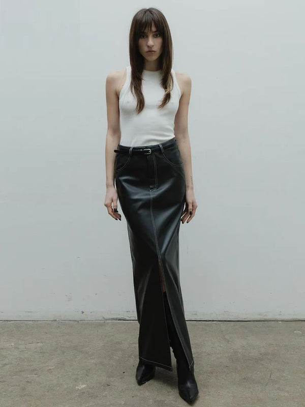 Maxi Black Leather Skirt