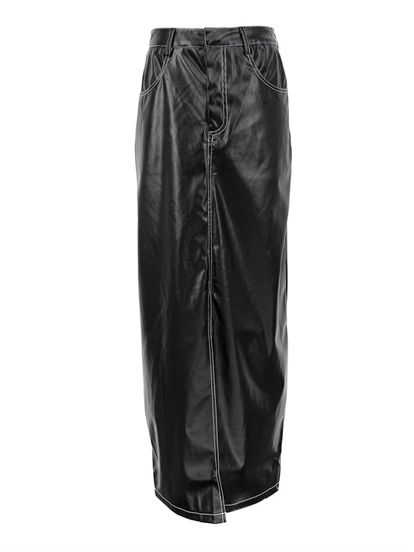 Maxi Black Leather Skirt