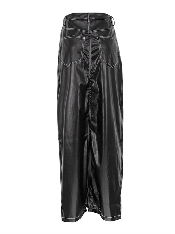 Maxi Black Leather Skirt