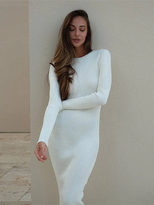 Midi White Long Sleeve Dress