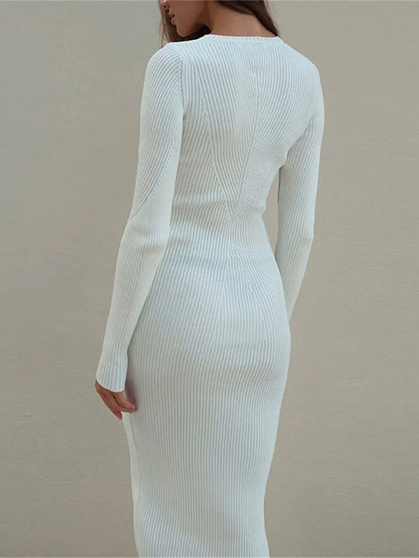 Midi White Long Sleeve Dress