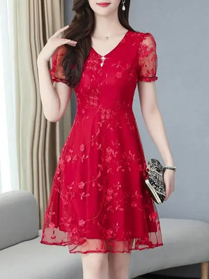 Mini Floral Red Dress