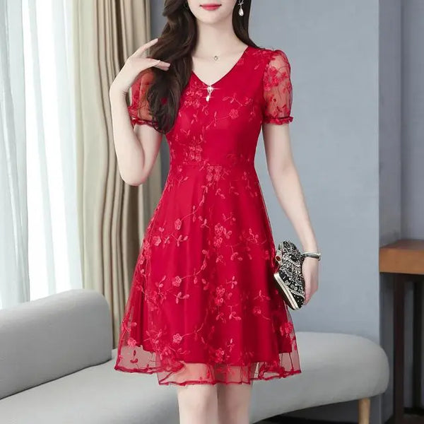 Mini Floral Red Dress