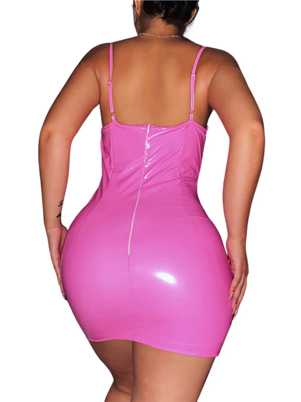 Pink Faux Leather Mini Dress