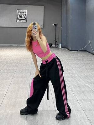 Black and Pink Flared Sweatpants