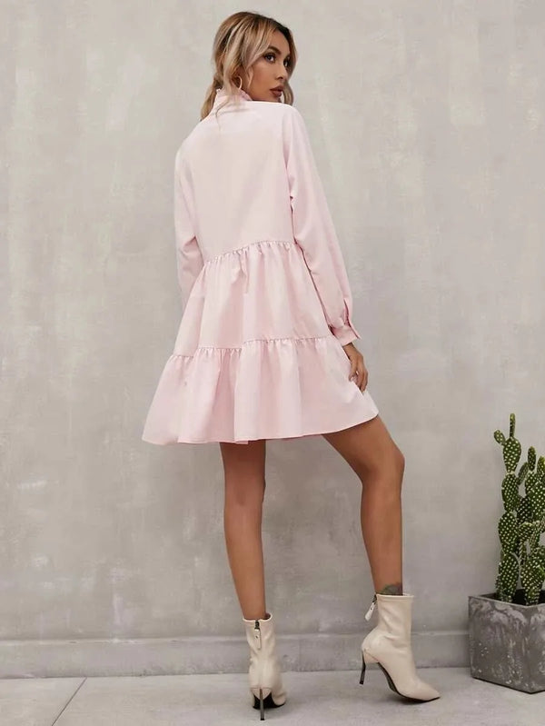 Pink Long Sleeve Mini Dress