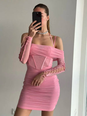 Pink Off The Shoulder Mini Dress