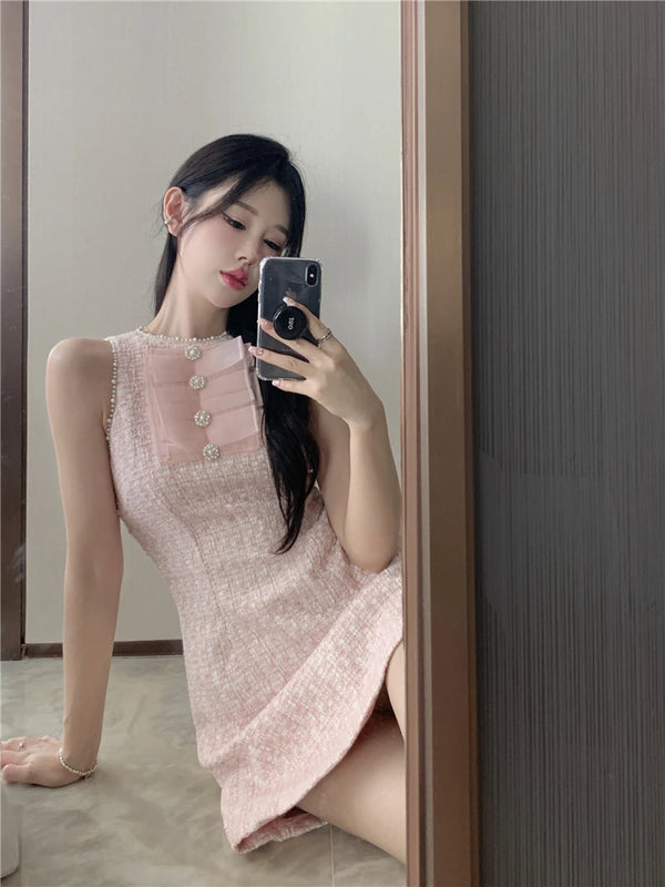 Pink Tweed Mini Dress