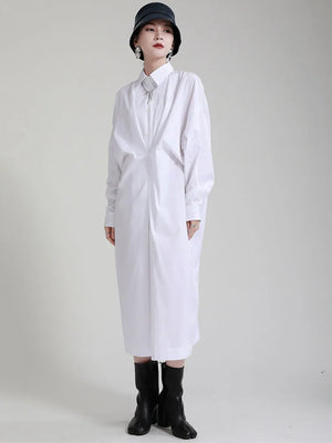 Pleated White Midi Dress