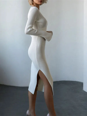 Puff Sleeve Midi Dress White