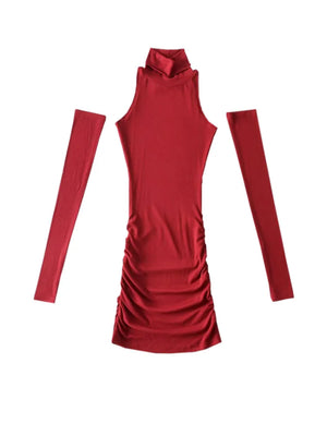 Red High Neck Mini Dress