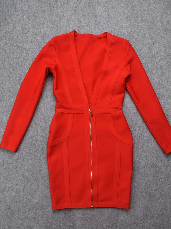 Red Long Sleeve Sequin Mini Dress