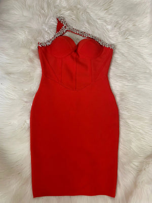 Red Mini Dress One Shoulder