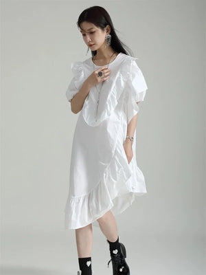 Short Sleeve Midi White Dress