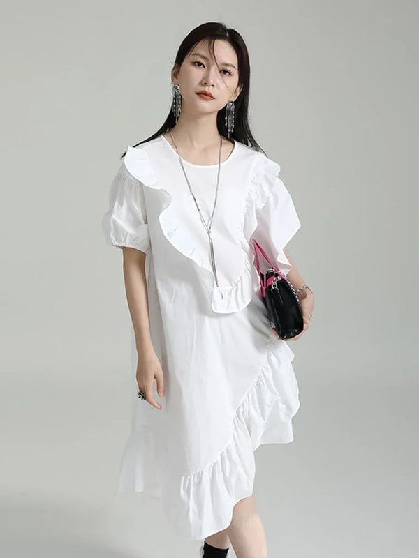 Short Sleeve Midi White Dress