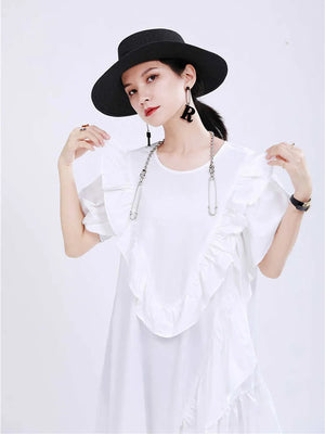Short Sleeve White Midi Dress