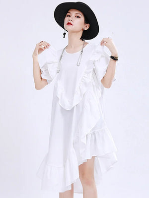 Short Sleeve White Midi Dress