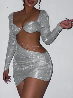 Silver Long Sleeve Dress