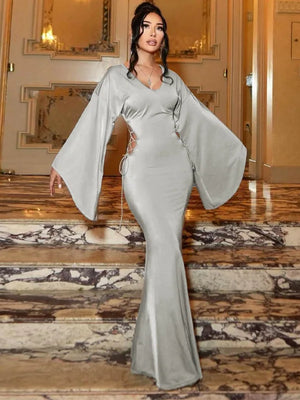 Slash Neck Loose Long Sleeve Silver Dress