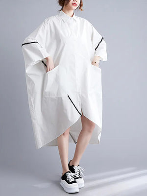 Sleeves White Midi Dress