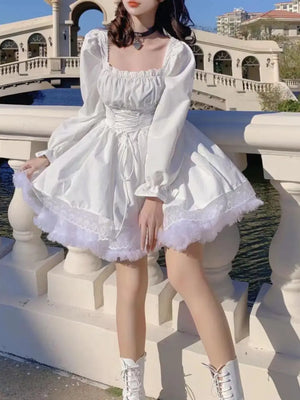 Square Neck White Midi Dress